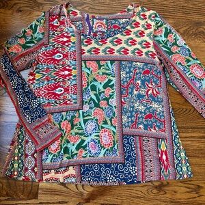 Johnny Was Jules Patchwork Long sleeve pullover Top - SMALL